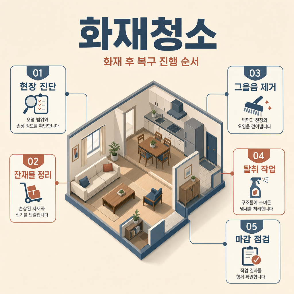 부안 화재청소, 아파트·빌라·단독주택 화재 복구 주의점