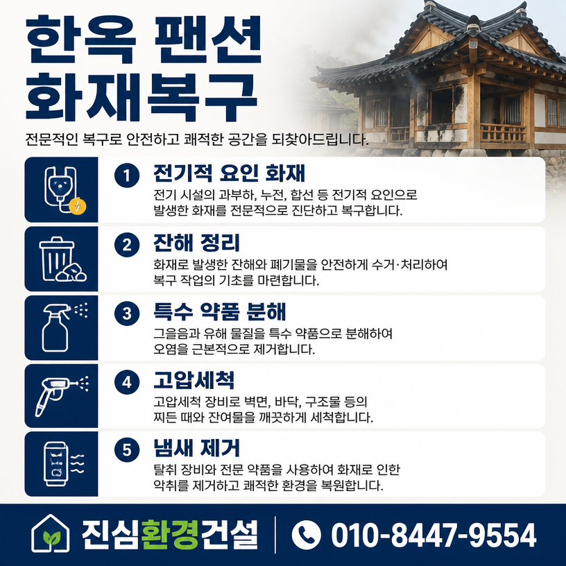 한옥 팬션 화재복구 정밀 복원 사례