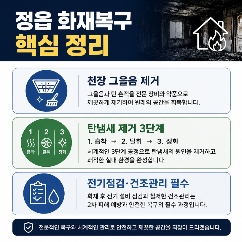 화재복구 핵심은 천장청소와 냄새제거