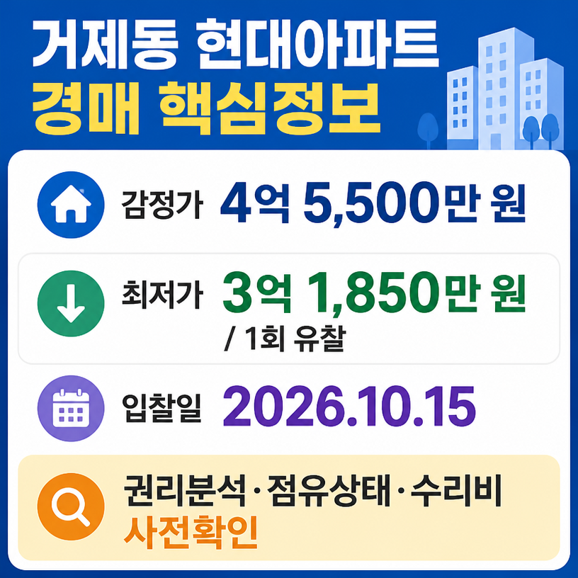 부산 연제구 거제동 현대아파트 경매 분석 | 진심환경건설